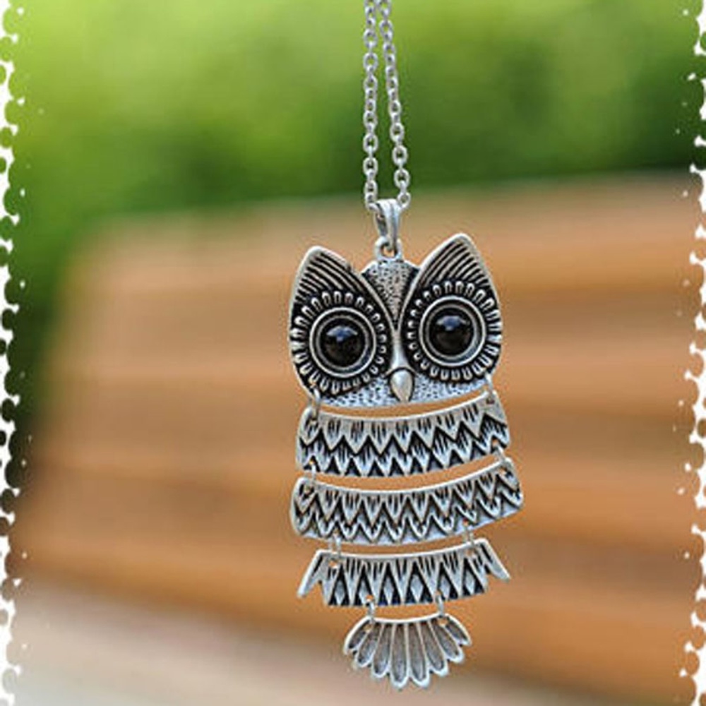 Vintage Silver Owl Pendant Necklace